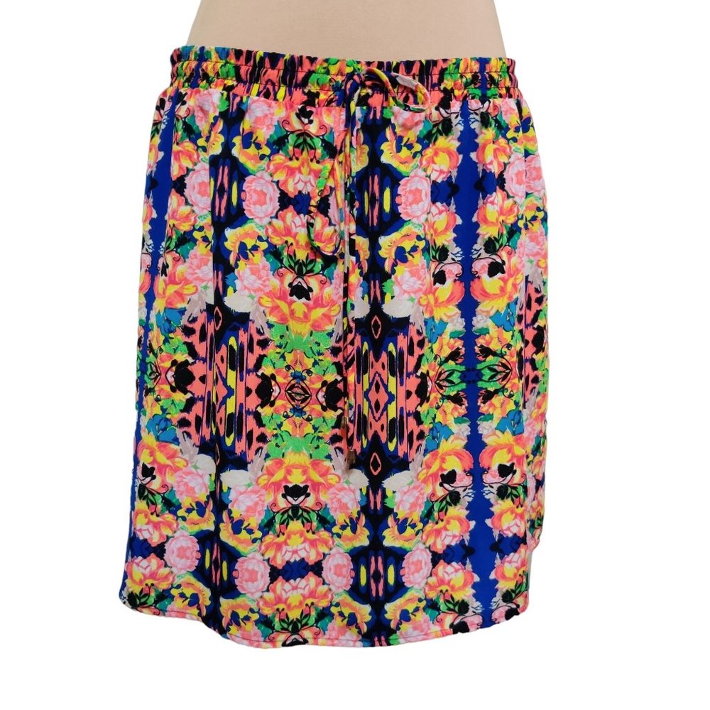 Xhilaration Plus Size Womens Skater Skirt Abstract Boho Colorful Floral Sz XXL